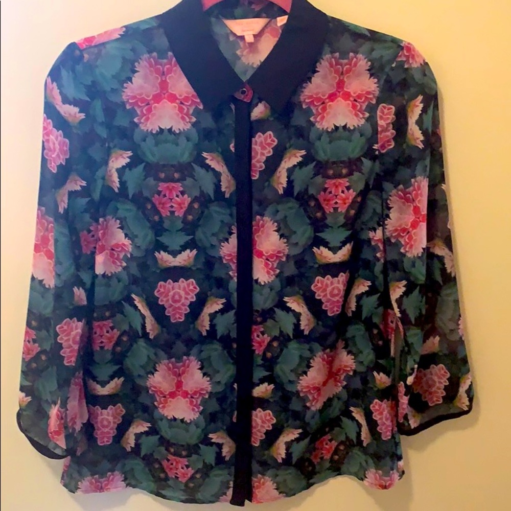 Ted Baker floral button up sheer blouse size 0-2
